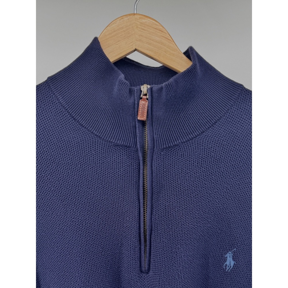 Polo Ralph Lauren Quarter Zip Sweater Mens XL Navy Blue Pima Cotton - Picture 3 of 14